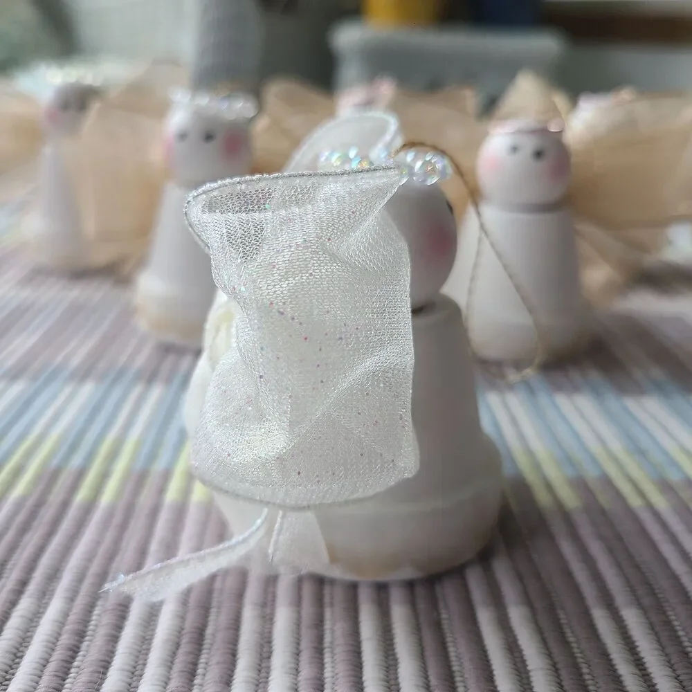 Vintage Handcrafted Mini Clay Pot Holiday Angel Ornaments - Set of 7 - Christmas